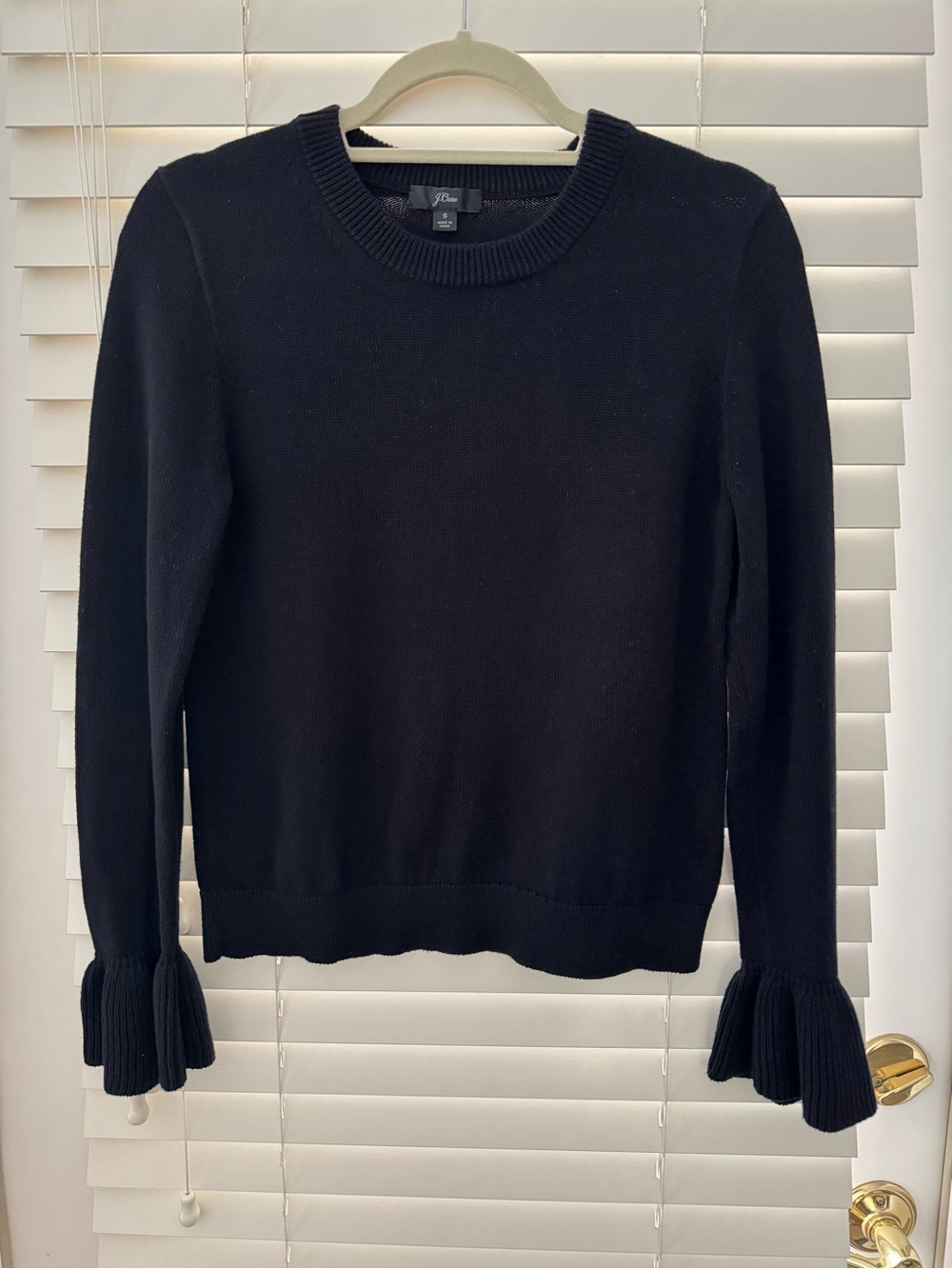 J. Crew Ruffle Sleeve Sweater Black 100% Cotton